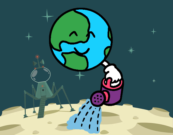 Dibujo Planeta con regadera pintado por RUBI45