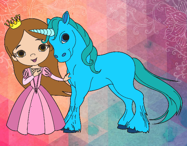 Dibujo Princesa y unicornio pintado por queyla