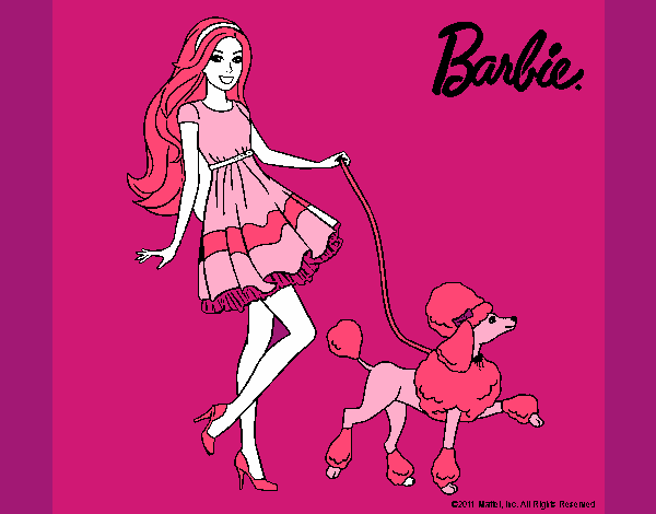 Barbie paseando a su mascota