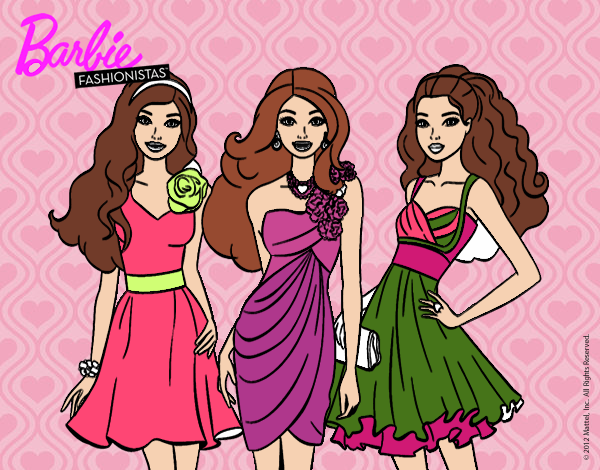 Dibujo Barbie y sus amigas vestidas de fiesta pintado por macath