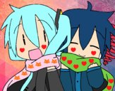 Miku y Len con bufanda