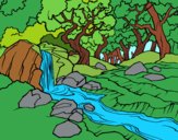 Dibujo Paisaje de bosque con un río pintado por Nadiaduque