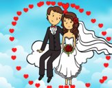 Recién casados en una nube