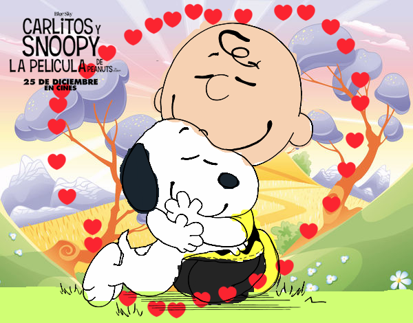 Snoopy y Carlitos abrazados