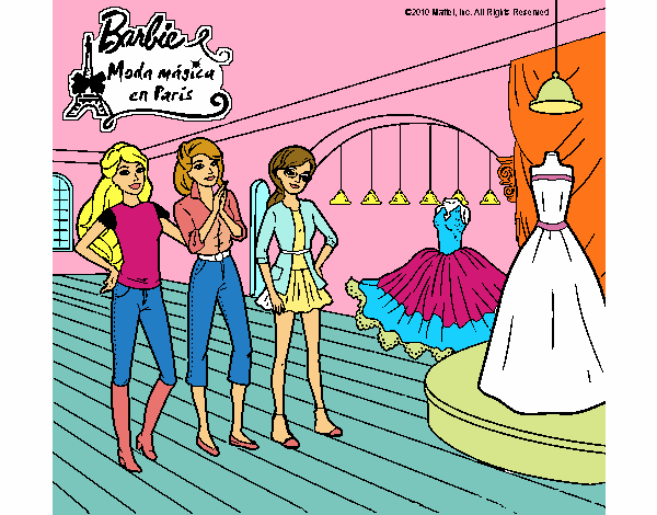 Barbie mirando vestidos