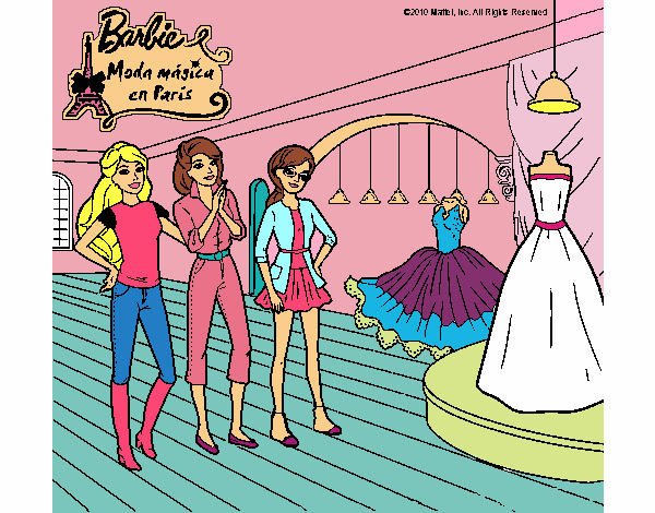 Barbie mirando vestidos