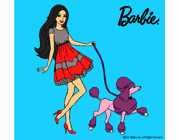 Barbie paseando a su mascota