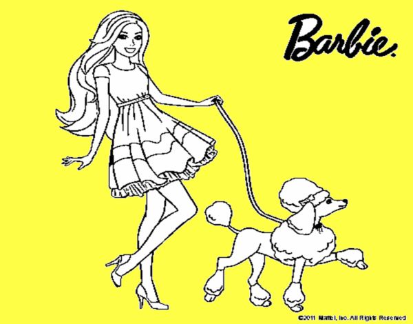 Barbie paseando a su mascota