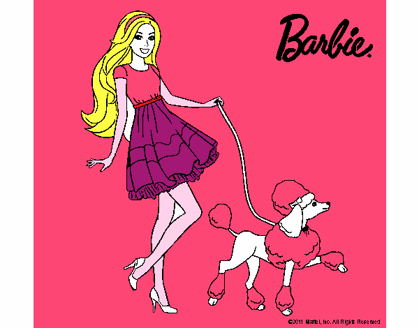 Barbie paseando a su mascota