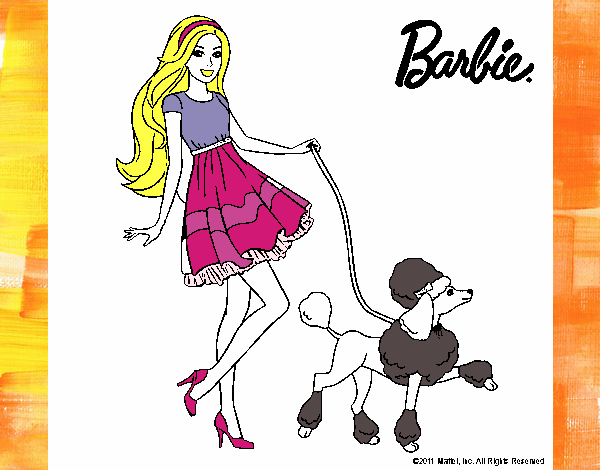 Barbie paseando a su mascota