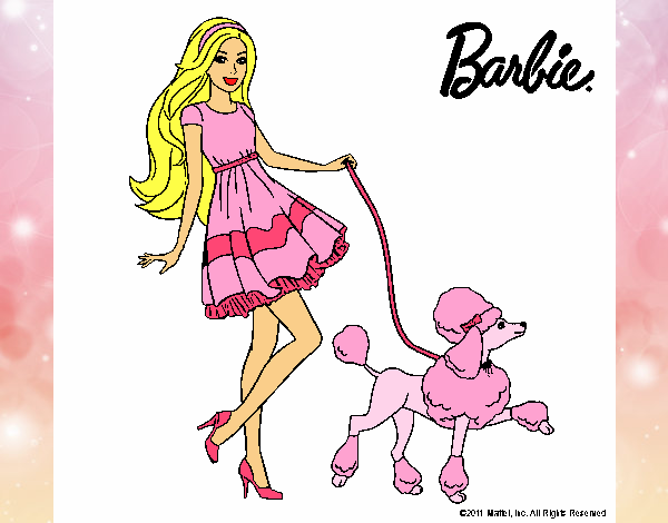 Barbie paseando a su mascota