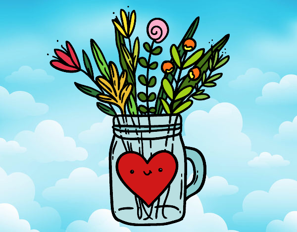 Dibujo Bote con flores silvestres y un corazón pintado por nirvanna