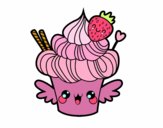 Cupcake kawaii con fresa