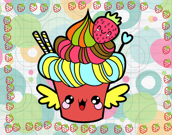 Cupcake kawaii con fresa