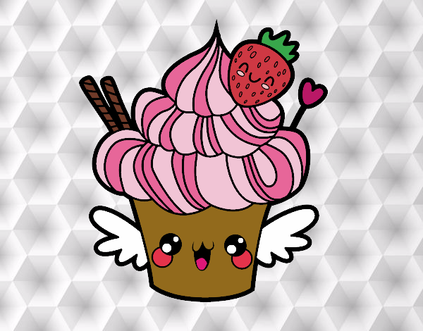 Dibujo Cupcake kawaii con fresa pintado por PaolaNekko