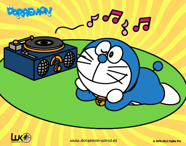 Dibujo Doraemon escuchando música pintado por rubiabg1