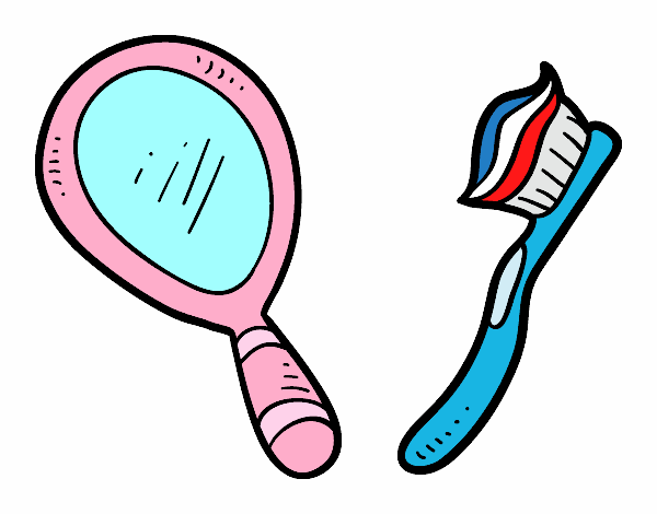 Espejo y cepillo de dientes