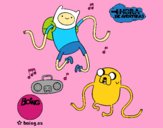 Dibujo Finn y Jake escuchando música pintado por dominium