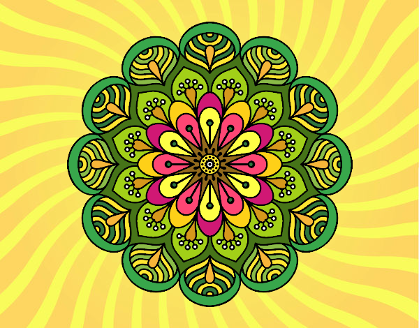 Dibujo Mandala flor y hojas pintado por CARySER