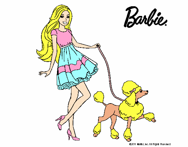 Barbie paseando a su mascota