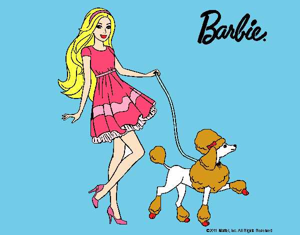 Barbie paseando a su mascota