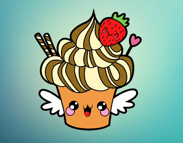 Cupcake kawaii con fresa