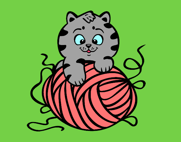 Dibujo Gato con ovillo de lana pintado por gatita20