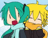 Miku y Len con bufanda