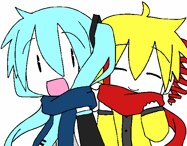 Miku y Len con bufanda