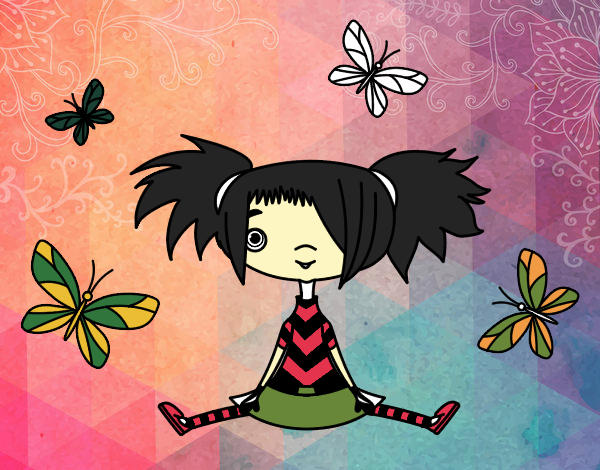 Dibujo Niña con mariposas pintado por macath