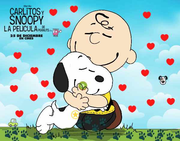 Snoopy y Carlitos abrazados