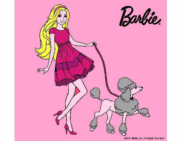 Barbie paseando a su mascota