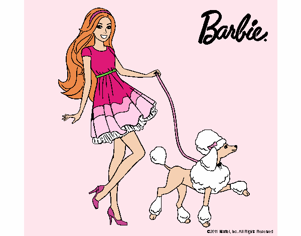 Barbie paseando a su mascota