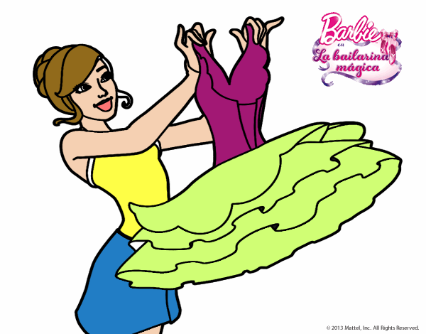 Dibujo Barbie y su vestido de ballet pintado por nido