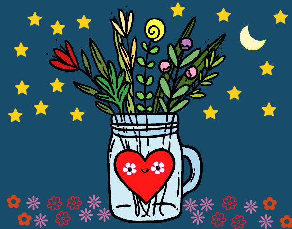 Dibujo Bote con flores silvestres y un corazón pintado por queyla