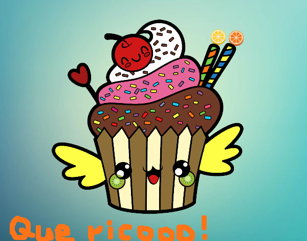 Dibujo Cupcake kawaii con cereza pintado por queyla