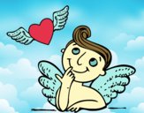 Cupido y corazón con alas