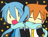 Miku y Len con bufanda