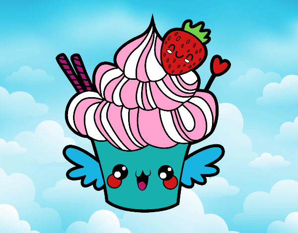 Cupcake kawaii con fresa