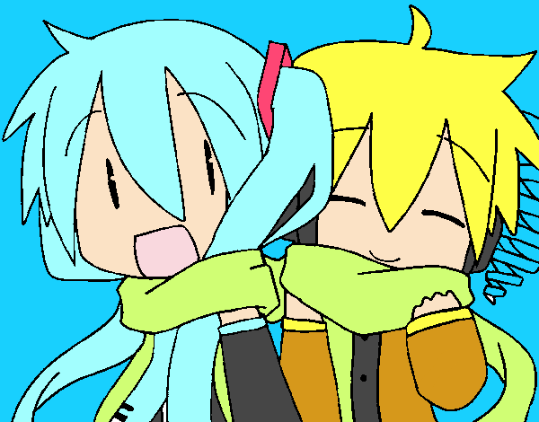 Miku y Len con bufanda