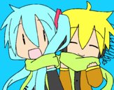 Miku y Len con bufanda