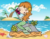 Dibujo Sirena sentada en una roca con una caracola pintado por mangli
