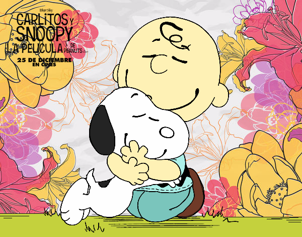 Snoopy y Carlitos abrazados