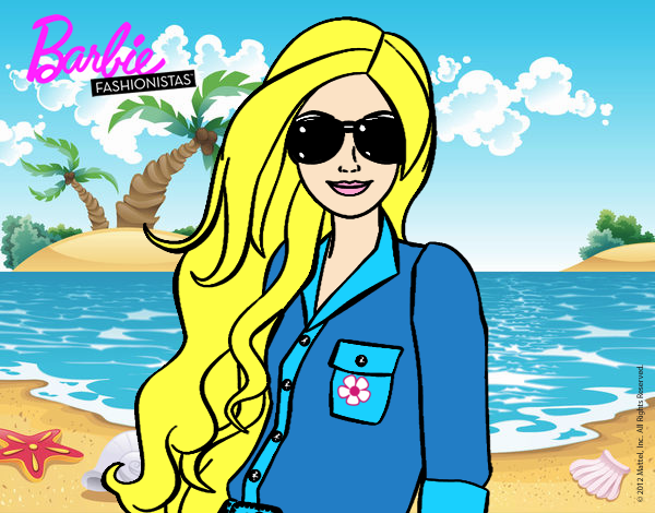 Barbie en la playa con gafas de sol