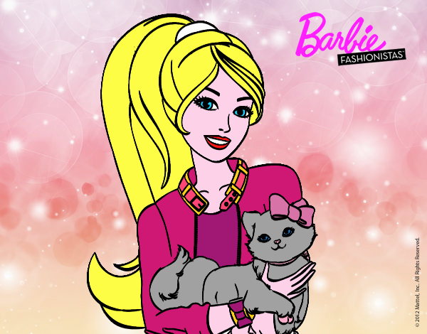 Dibujo Barbie con su linda gatita pintado por Guadag
