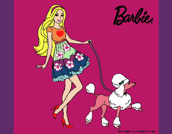 Barbie paseando a su mascota