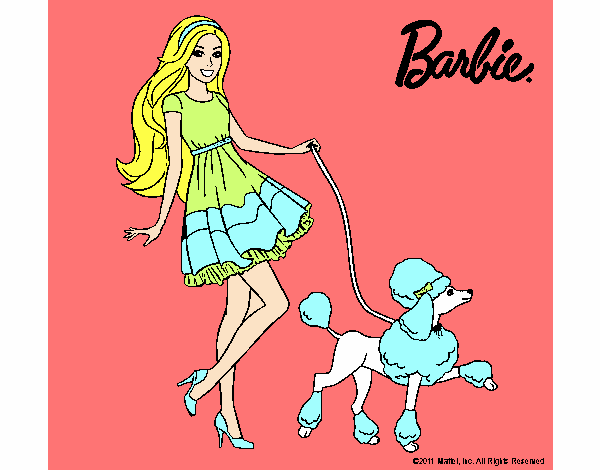 Barbie paseando a su mascota