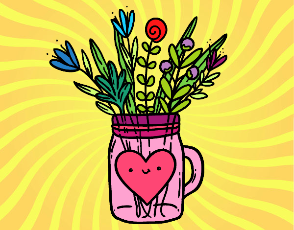 Dibujo Bote con flores silvestres y un corazón pintado por epv4