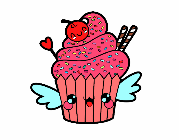 Cupcake kawaii con cereza