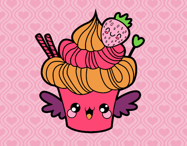 Cupcake kawaii con fresa